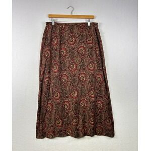 Vinatge Sag Harbor Paisley Print Maxi Skirt Women Size 16 Brown Red Gold Rayon